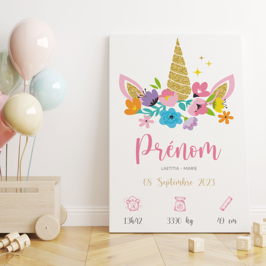 Personalized Baby Birth Canvas Print - Unicorn