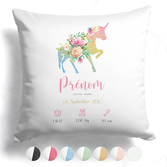 Personalized Baby Birth Pillow - Glitter Unicorn