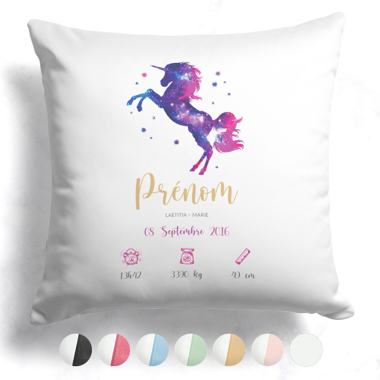 Personalized Baby Birth Pillow - Unicorn stars