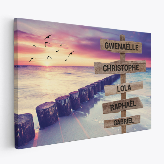 Personalized Canvas Print with Name - Logs of wood on the sea