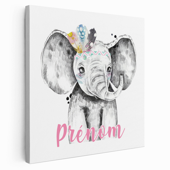 Personalized children's canvas print with name - Baby Elephant