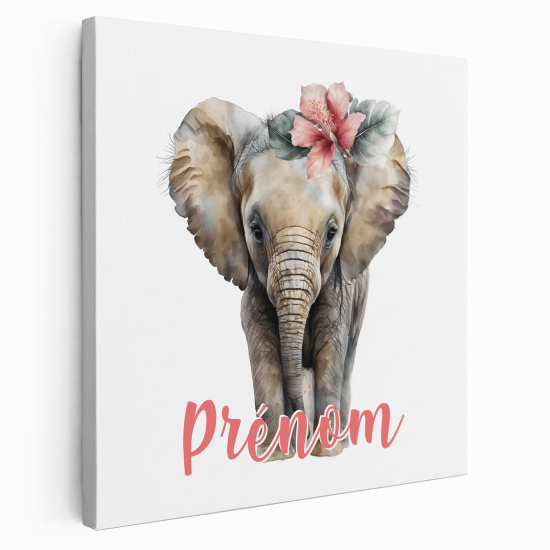 Personalized children's canvas print with name - Baby Elephant