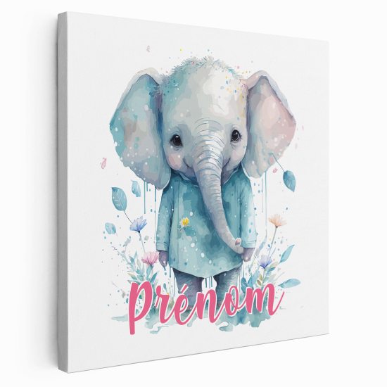 Personalized children's canvas print with name - Baby Elephant