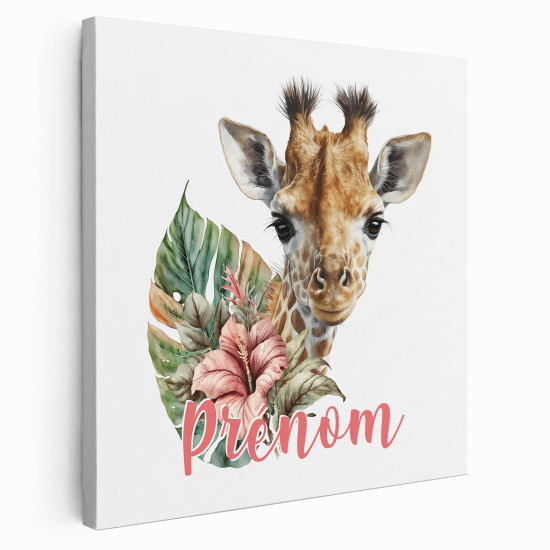 Personalized children's canvas print with name - Baby giraffe