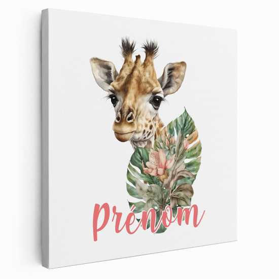 Personalized children's canvas print with name - baby giraffe