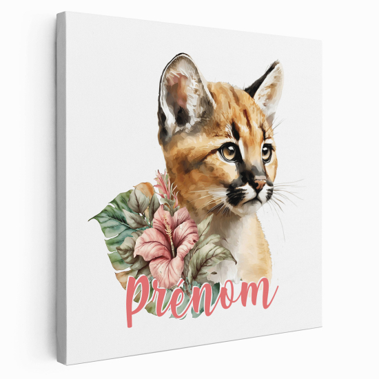 Personalized children's canvas print with name - Baby puma