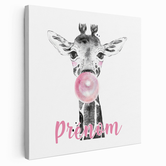 Personalized children's canvas print with name - Bubble giraffe