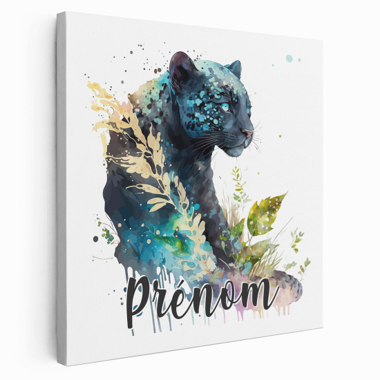 Personalized children's canvas print with name - Colored Black Panther