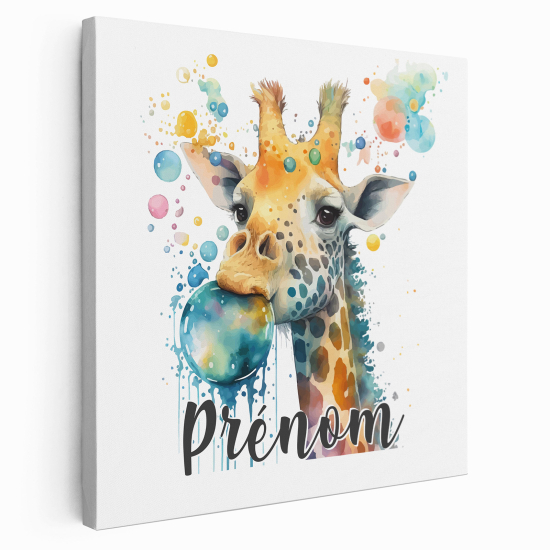 Personalized children's canvas print with name - Colored bubble giraffe