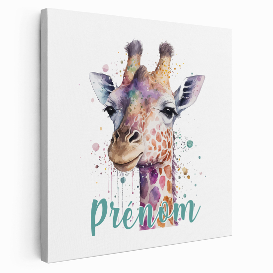 Personalized children's canvas print with name - Colored giraffe