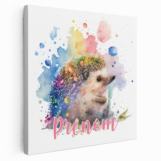 Personalized children's canvas print with name - Colored hedgehog