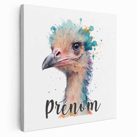 Personalized children's canvas print with name - Colored ostrich