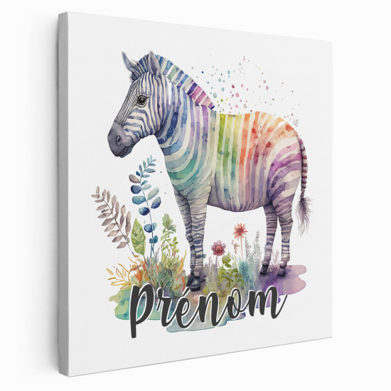 Personalized children's canvas print with name - Colored zebra