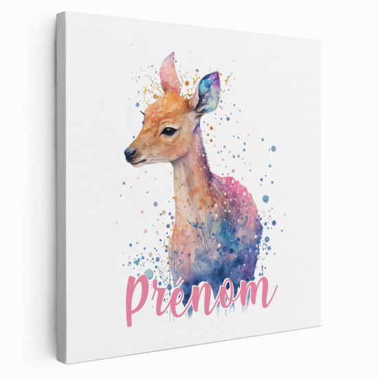 Personalized children's canvas print with name - Colorful fawn