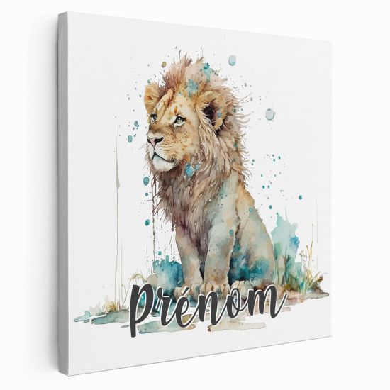 Personalized children's canvas print with name - Colorful lion