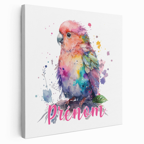 Personalized children's canvas print with name - Colorful parrot