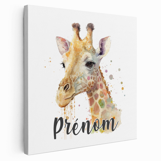 Personalized children's canvas print with name - Giraffe