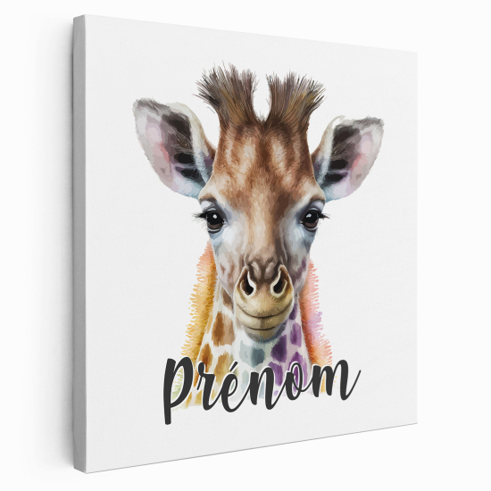 Personalized children's canvas print with name - Giraffe