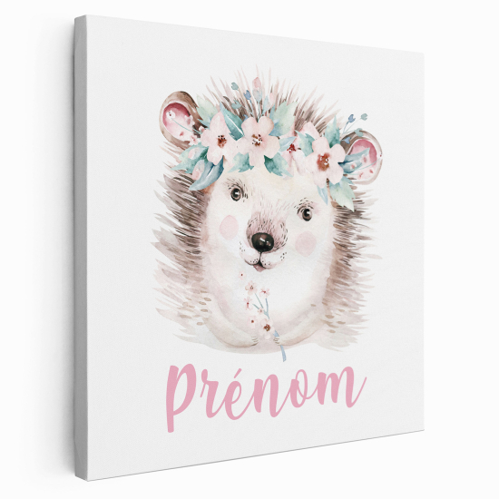 Personalized children's canvas print with name - Hedgehog