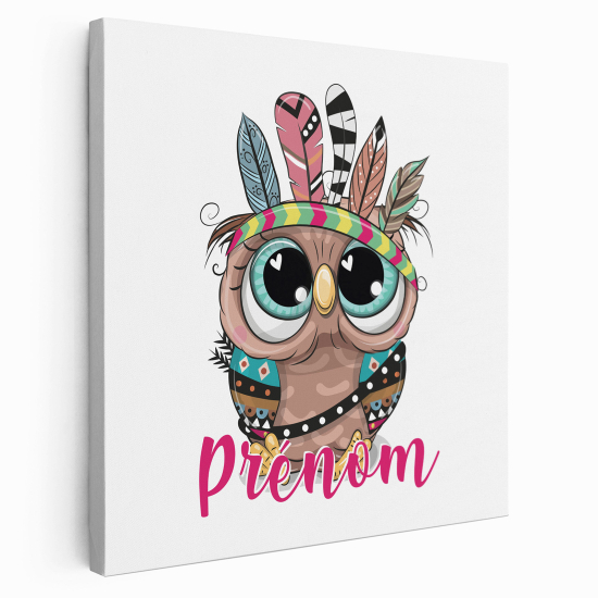 Personalized children's canvas print with name - Indian Owl