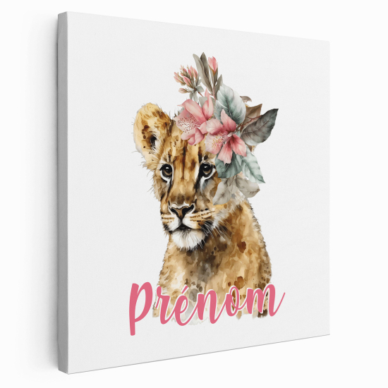 Personalized children's canvas print with name - Lion cub