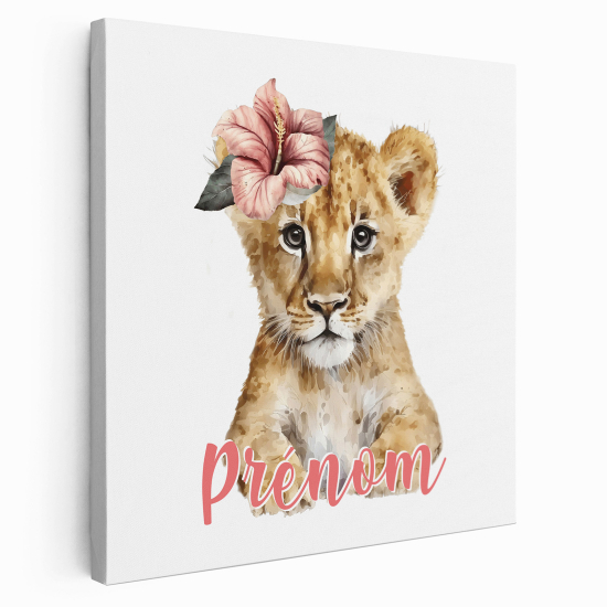 Personalized children's canvas print with name - Lion cub