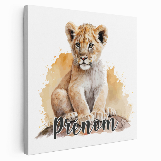 Personalized children's canvas print with name - Lion cub