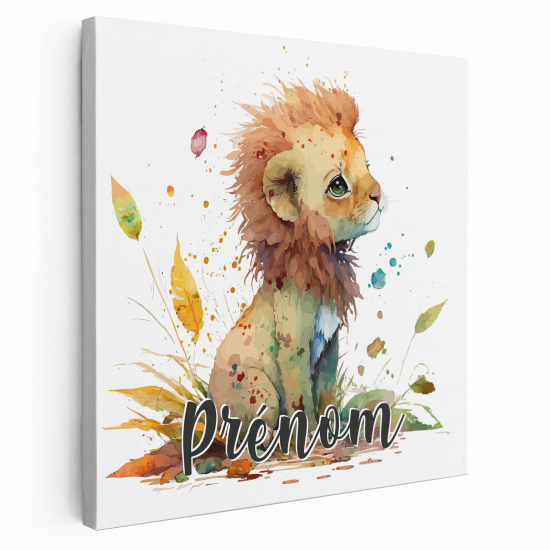 Personalized children's canvas print with name - Lion cub