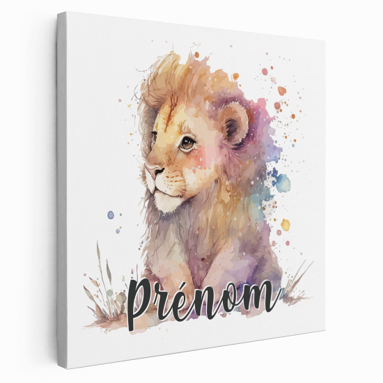 Personalized children's canvas print with name - Lion cub