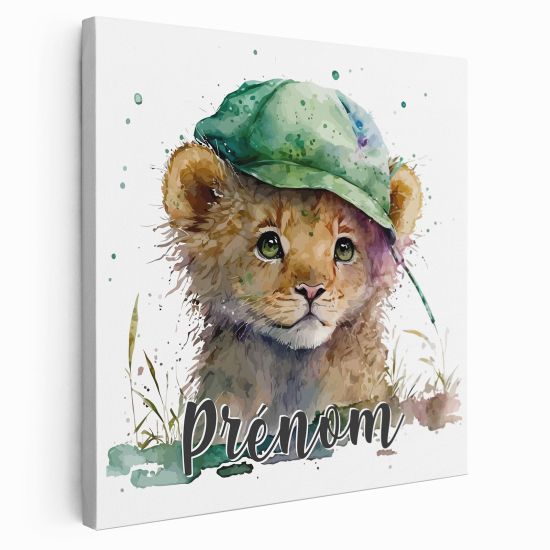 Personalized children's canvas print with name - Lion cub cap