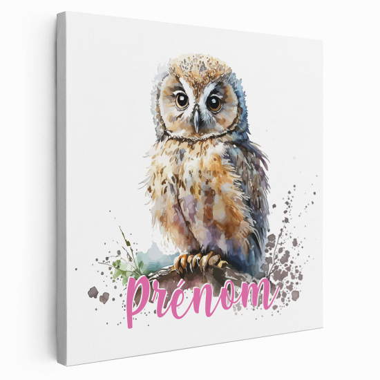 Personalized children's canvas print with name - Owl