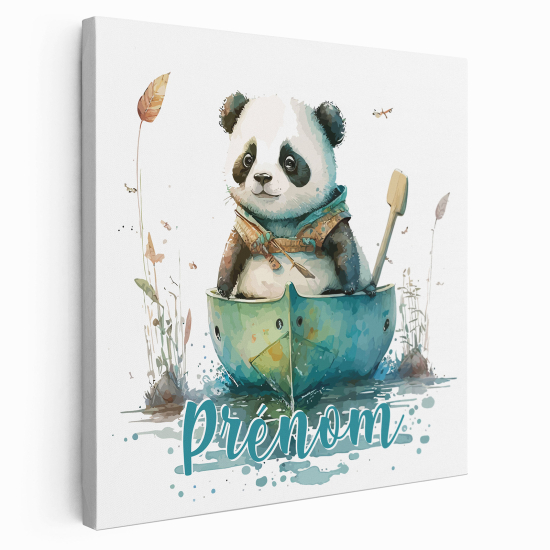 Personalized children's canvas print with name - Panda Boat