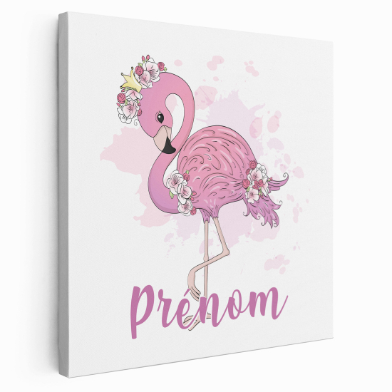 Personalized children's canvas print with name - Pink Flamingo