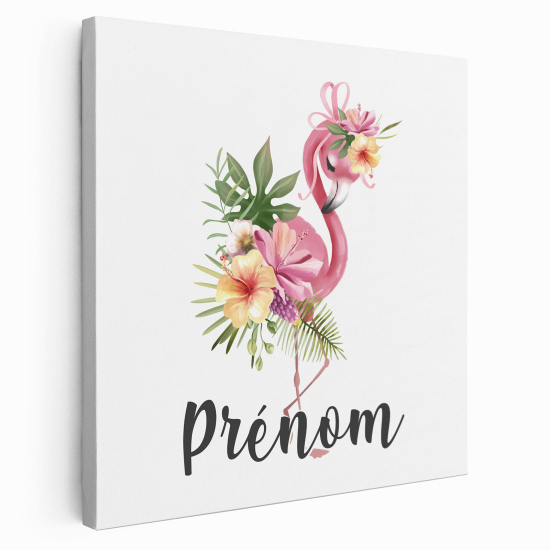 Personalized children's canvas print with name - Pink Flamingo