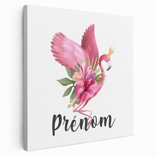 Personalized children's canvas print with name - Pink Flamingo