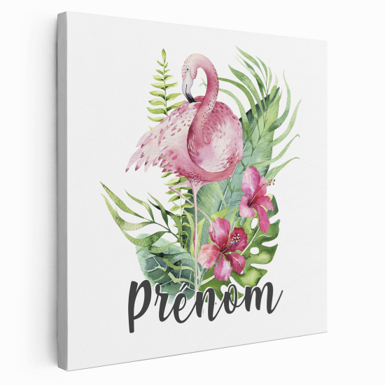 Personalized children's canvas print with name - Pink Flamingo