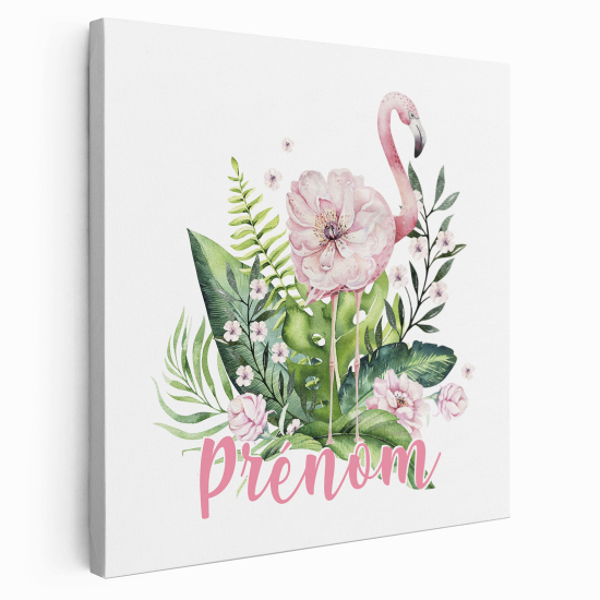 Personalized children's canvas print with name - Pink Flamingo