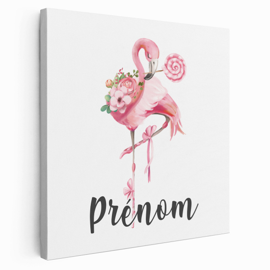 Personalized children's canvas print with name - Pink Flamingo Lollipop