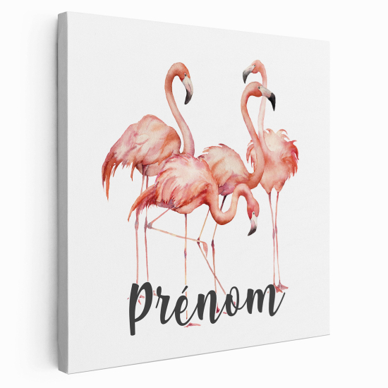 Personalized children's canvas print with name - Pink flamingos