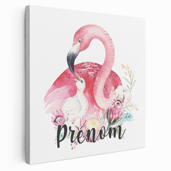 Personalized children's canvas print with name - Pink Flamingos