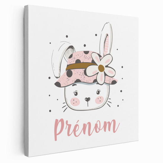 Personalized children's canvas print with name - Rabbit Flowers