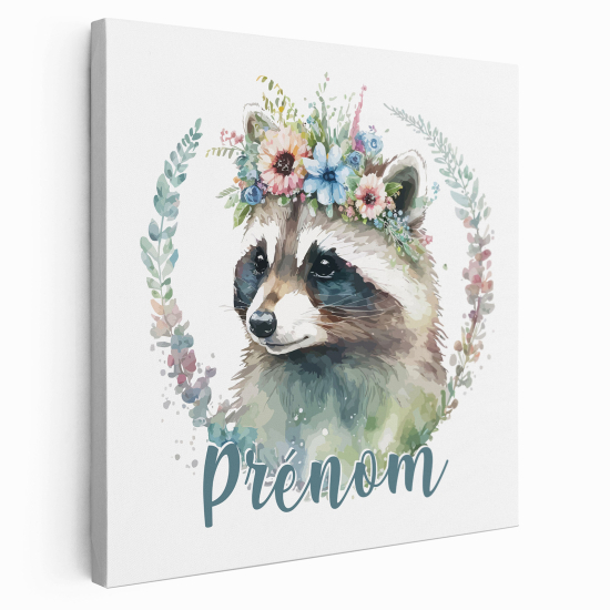 Personalized children's canvas print with name - Raccoon