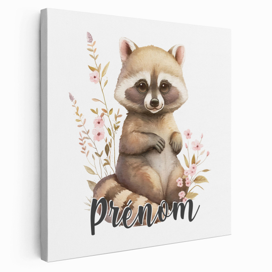 Personalized children's canvas print with name - Raccoon