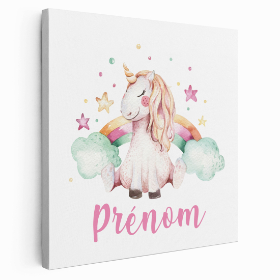 Personalized children's canvas print with name - Rainbow stars unicorn