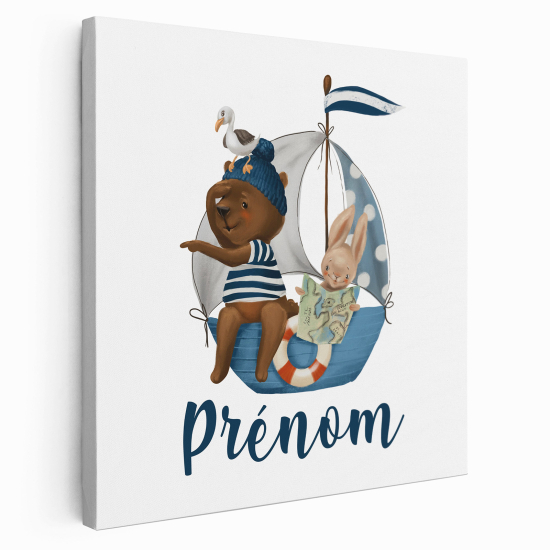 Personalized children's canvas print with name - Sailing animals