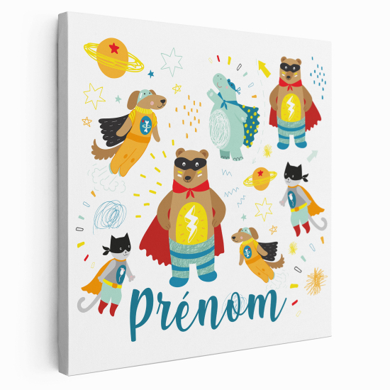 Personalized children's canvas print with name - Superhero Animals