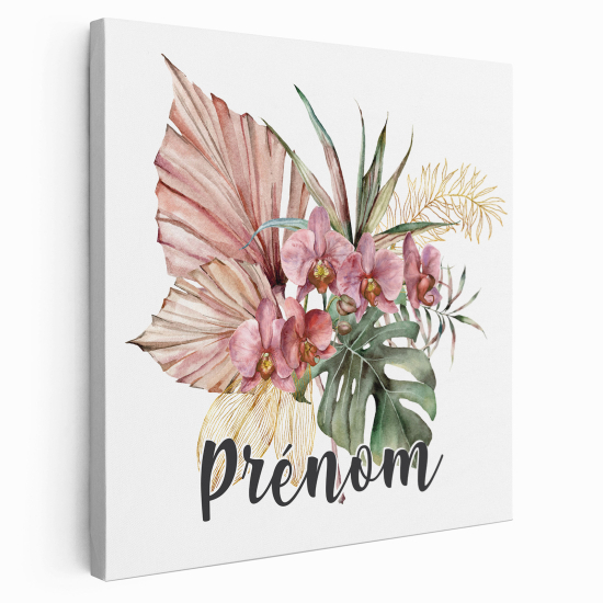 Personalized children's canvas print with name - Tropical flowers