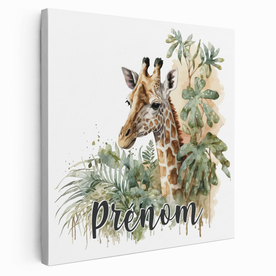 Personalized children's canvas print with name - Tropical giraffe