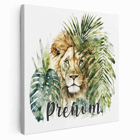 Personalized children's canvas print with name - Tropical lion