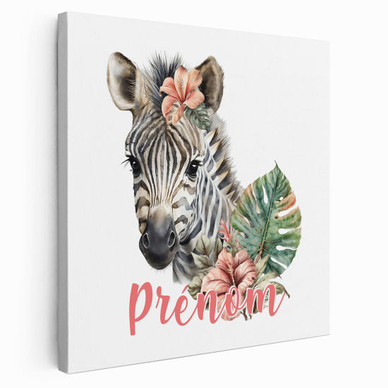 Personalized children's canvas print with name - Zebra